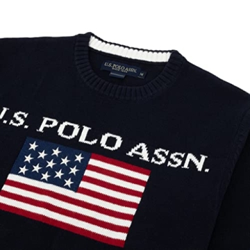 U.S. Polo Men's Flag Crew Neck Sweater Pullover - Navy