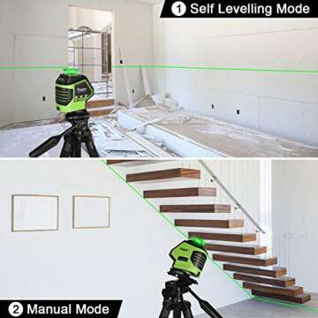 Self-Leveling Green Laser Level with Magnetic Base, 360° Horizontal Line, Vertical Beam, and Plumb Dots - 621CG