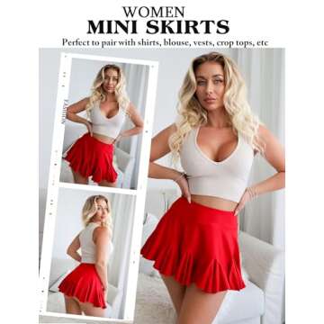 Avidlove Women's Pleated Mini Skirt Short Lingerie Skirt High Waist Skirt Ruffle Skirt (Red,S)