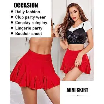 Avidlove Women's Pleated Mini Skirt Short Lingerie Skirt High Waist Skirt Ruffle Skirt (Red,S)