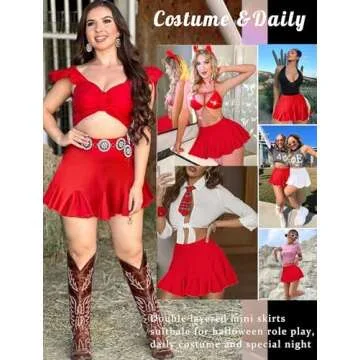 Avidlove Women's Pleated Mini Skirt Short Lingerie Skirt High Waist Skirt Ruffle Skirt (Red,S)