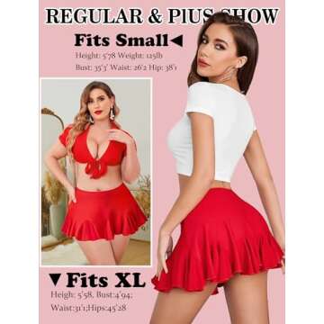 Avidlove Women's Pleated Mini Skirt Short Lingerie Skirt High Waist Skirt Ruffle Skirt (Red,S)