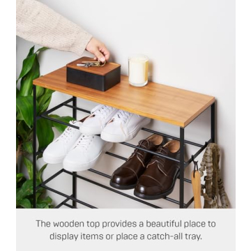 Yamazaki Elegant Wood Top Shoe Rack for Efficient Storage