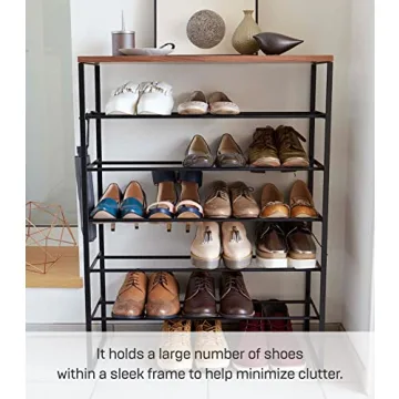 Yamazaki Elegant Wood Top Shoe Rack for Efficient Storage