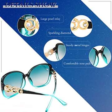FEISEDY Women's Fashion Sunglasses, Oversized Square Frame with Pearl Sparkling, Polarized UV Protection B2821