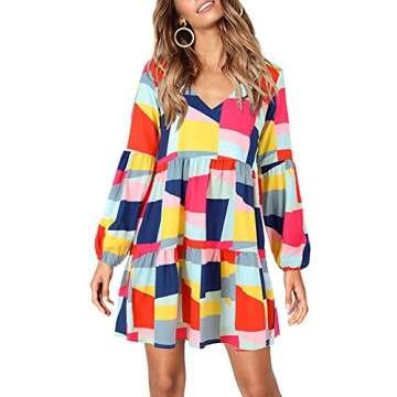 Amoretu Womens Long Sleeve Dress Colorful Plaid Fall Dresses, Spring, Summer, 2025 (Multicolored, XL)
