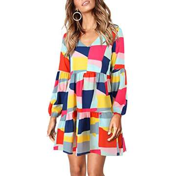 Amoretu Womens Long Sleeve Dress Colorful Plaid Fall Dresses, Spring, Summer, 2025 (Multicolored, XL)