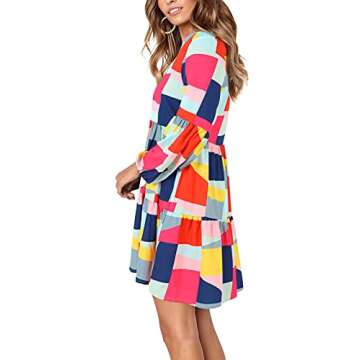 Amoretu Womens Long Sleeve Dress Colorful Plaid Fall Dresses, Spring, Summer, 2025 (Multicolored, XL)