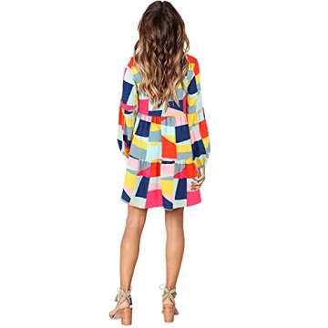 Amoretu Womens Long Sleeve Dress Colorful Plaid Fall Dresses, Spring, Summer, 2025 (Multicolored, XL)