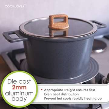 Nonstick Cookware Set 15 Piece, Ultra Non-Stick Pots And Pans Set, Stay-Cool Handles, Induction Cooking Set w/Frying Pans & Saucepans, PFOS & PFOA Free, Works on All Cooktops, Slate Gray