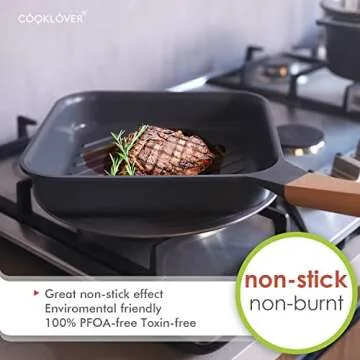 Nonstick Cookware Set 15 Piece, Ultra Non-Stick Pots And Pans Set, Stay-Cool Handles, Induction Cooking Set w/Frying Pans & Saucepans, PFOS & PFOA Free, Works on All Cooktops, Slate Gray