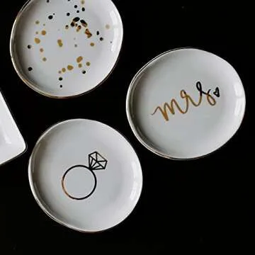 Sweet Water Decor Mrs. Engagement Ring Dish - Ceramic Wedding Ring Dish Holder for Future Mrs - Ring Tray for Jewelry with Gold Foil Accents & Designs - Jewelry Dishes for Women Fiance & Bridal Shower