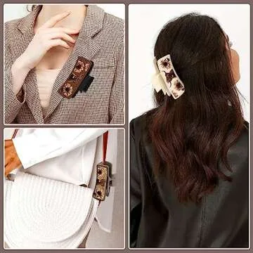 CiyvoLyeen Highland Cattle Hair Claw Clips 4" Large Hairpins for Women Matte Leather Floral Scottish Cow Long Thick Hair Neutral Colors Appreciation Gifts Idea Teacher Nurse Mom Friends Teens 3PCS