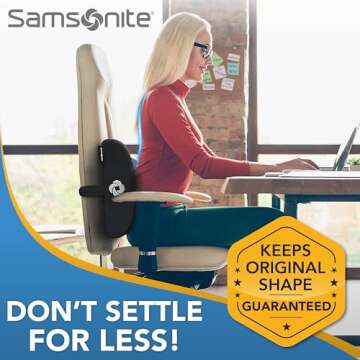 SAMSONITE Lumbar Support Pillow For Office Chair and Car Seat, Perfectly Balanced Memory Foam , Vers...