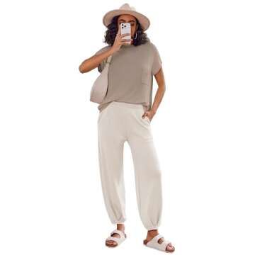 Ekouaer Women's Stylish 2 Piece Lounge Set in Khaki