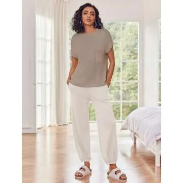 Ekouaer Women's Stylish 2 Piece Lounge Set in Khaki