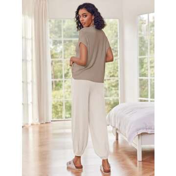 Ekouaer Women's Stylish 2 Piece Lounge Set in Khaki