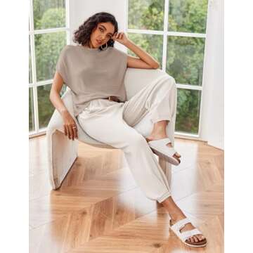 Ekouaer Women's Stylish 2 Piece Lounge Set in Khaki