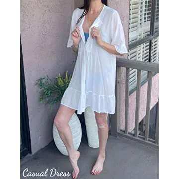 AI'MAGE Women Swimsuit Cover Ups Shirt Button Down Bathing Suit Cover Up Dress Ruffle Sexy Beachwear