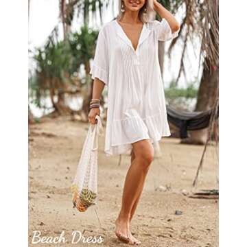 AI'MAGE Women Swimsuit Cover Ups Shirt Button Down Bathing Suit Cover Up Dress Ruffle Sexy Beachwear