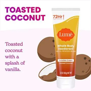 Lume Body Deodorant - 72 Hour Freshness Cream Tube - Toasted Coconut