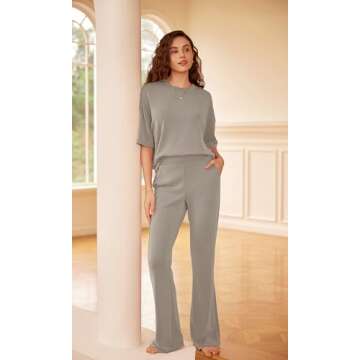 ODODOS Women's Modal Soft Mini Flared Pants with Pockets High Waist Pull-On Casual Lounge Pants-31 Inseam, Khaki, X-Small