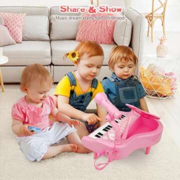 Love&Mini Pink Piano Toys for 1+Years Old Girls First Birthday Gifts Toddler Piano Music Toy Instruments with 24 Keys and Microphone