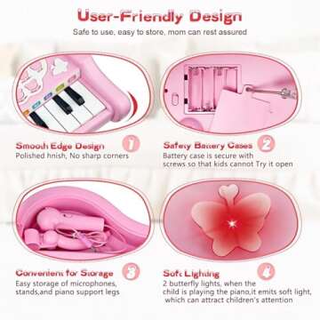 Love&Mini Pink Piano Toys for 1+Years Old Girls First Birthday Gifts Toddler Piano Music Toy Instruments with 24 Keys and Microphone