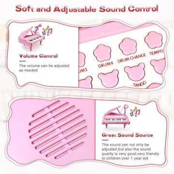 Love&Mini Pink Piano Toys for 1+Years Old Girls First Birthday Gifts Toddler Piano Music Toy Instruments with 24 Keys and Microphone