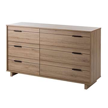 South Shore Fynn 6-Drawer Double Dresser, Rustic Oak with Metal Handles