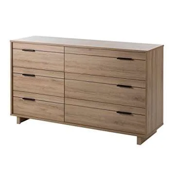 South Shore Fynn 6-Drawer Double Dresser, Rustic Oak with Metal Handles