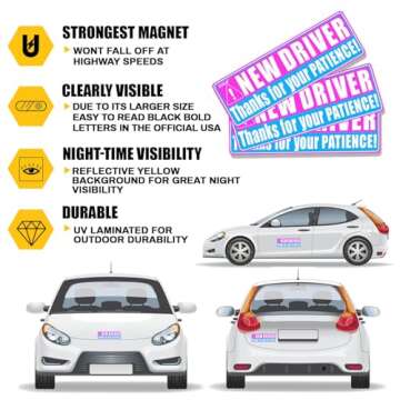 Sukh New Driver Magnet - Student Funny Be Patient Safety Warning Rookie Driver Car Bumper Magnets Car Accessories Teen Boys Girls 3 Pcs
