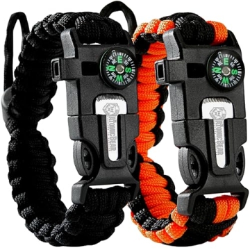 Survival Paracord Bracelet 2 Pack with Fire Starter