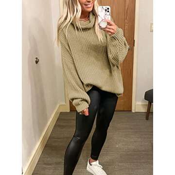 ANRABESS Women Casual Turtleneck Batwing Sleeve Oversized Loose Knitted Pullover Sweaters A241-kaqi-S Khaki