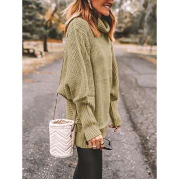 ANRABESS Women Casual Turtleneck Batwing Sleeve Oversized Loose Knitted Pullover Sweaters A241-kaqi-S Khaki
