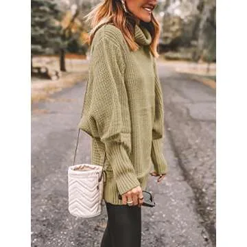 ANRABESS Women Casual Turtleneck Batwing Sleeve Oversized Loose Knitted Pullover Sweaters A241-kaqi-S Khaki