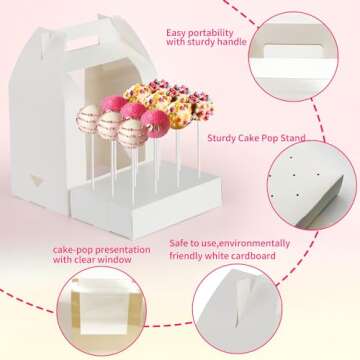 Hzzycaxli Elegant White 6-Pack Cake Pop Boxes - Stylish Packaging Solution for Your Cake Pops - Portable Holder and Display Stand
