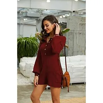 Tymidy Women's Versatile V Neck Sweater Romper with Pockets