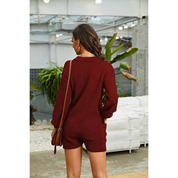 Tymidy Women's Versatile V Neck Sweater Romper with Pockets