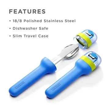ZOKU Kids Pocket Utensil Set, Shark - Stainless Steel Fork, Knife, and Spoon in Case - Portable Design for Travel, School, Picnics, Camping and Outdoor Home Use