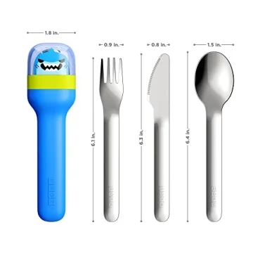 ZOKU Kids Pocket Utensil Set, Shark - Stainless Steel Fork, Knife, and Spoon in Case - Portable Design for Travel, School, Picnics, Camping and Outdoor Home Use