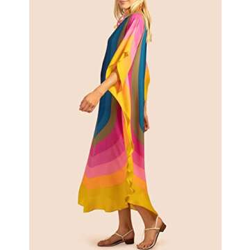 Bsubseach Colorful Kaftan Dresses for Women Long Bathing Suit Cover Ups Maxi Beach Coverups Caftan Blue