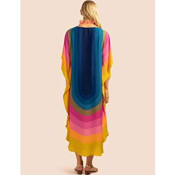 Bsubseach Colorful Kaftan Dresses for Women Long Bathing Suit Cover Ups Maxi Beach Coverups Caftan Blue
