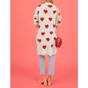 Wyeysyt Women 2023 Long Cardigans Love Heart Open Front Sweater Chunky Casual Knit Pocketed Cardigan Sweaters(Apricot-L)