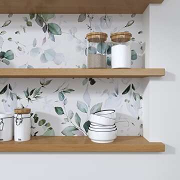 Laatse Green Leaf Contact Paper 17.5" x 118" Floral Leaf Wallpaper Peel and Stick Vintage Self Adhes...