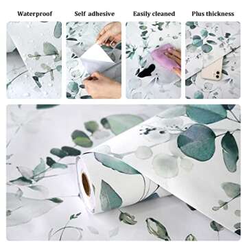 Laatse Green Leaf Contact Paper 17.5" x 118" Floral Leaf Wallpaper Peel and Stick Vintage Self Adhesive Wallpaper, Waterproof, Vinyl Wall Covering for Bedroom Cabinet Countertop Decor