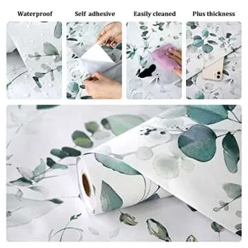 Laatse Green Leaf Contact Paper 17.5" x 118" Floral Leaf Wallpaper Peel and Stick Vintage Self Adhesive Wallpaper, Waterproof, Vinyl Wall Covering for Bedroom Cabinet Countertop Decor