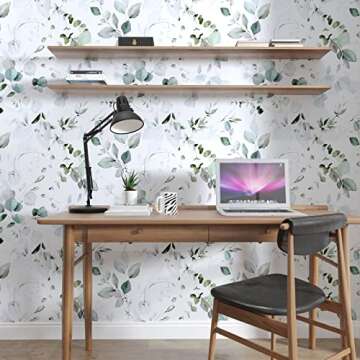 Laatse Green Leaf Contact Paper 17.5" x 118" Floral Leaf Wallpaper Peel and Stick Vintage Self Adhesive Wallpaper, Waterproof, Vinyl Wall Covering for Bedroom Cabinet Countertop Decor