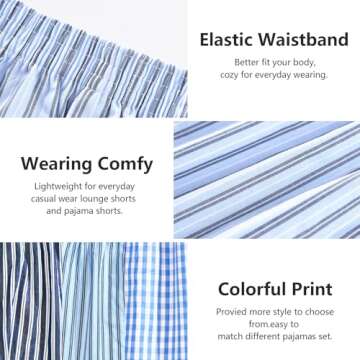 Cinvik Boxer Shorts for Women Loose 100 Percent Cotton Blue Plaid Shorts Pack Cute Trend Striped Summer Baggy Pj for Women M