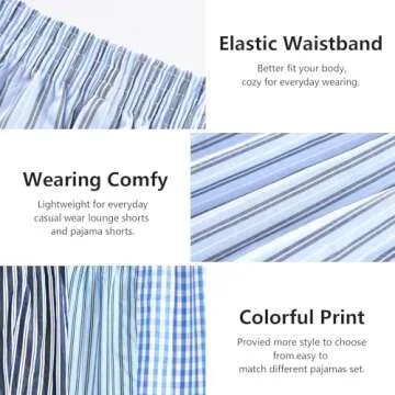 Cinvik Boxer Shorts for Women Loose 100 Percent Cotton Blue Plaid Shorts Pack Cute Trend Striped Summer Baggy Pj for Women M